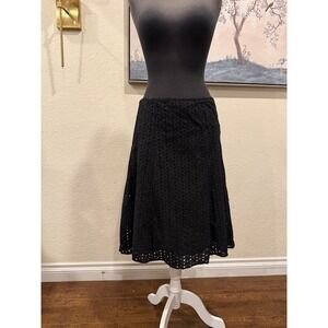 George Womens Black Eyelet 100% Cotton Midi‎ A-Line Skirt Size 10